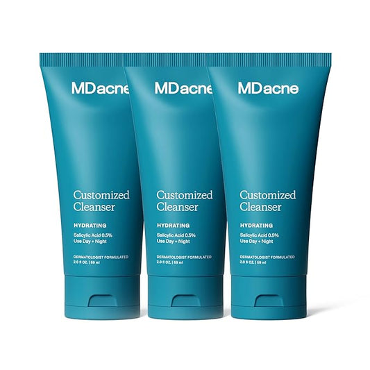 MDacne Hydrating Facial Cleanser 3-Pack with Salicylic Acid 0.5% - Acne Treatment with Plant-Based Ingredients to Remove Dirt & Oil, Protect Skin & Unclog Pores - Calms Redness & Irritation