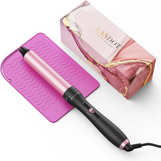 LANDOT Hair Curling Wand Iron 1-1/4Inch: Clip Free Hair Curler - Professional Detachable Curling Wand for Relaxed Curls & Beach Waves - Includes Heat Resistant Silicone Mat & Glove