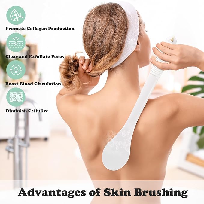 17-Inch Back Scrubber for Shower, Anti-Slip Exfoliating Body Brush for Bath, Gentle Back Brush for Shower for Men, and Women, Cleaning Skin for Smooth, Glowing Skin (White)