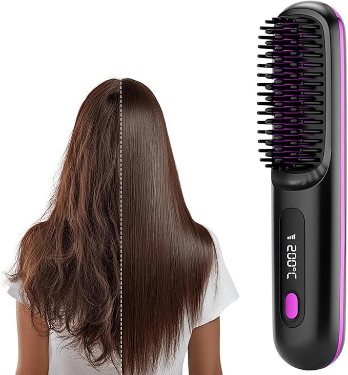 Go Brush Pro, 2026 Upgraded Go Brush Pro, Portable Straightener Brushs for Travel, with LCD Temperature Display, Fast Heating Cordless Mini Hair Brushs, Portable Hair Straightener (Black)