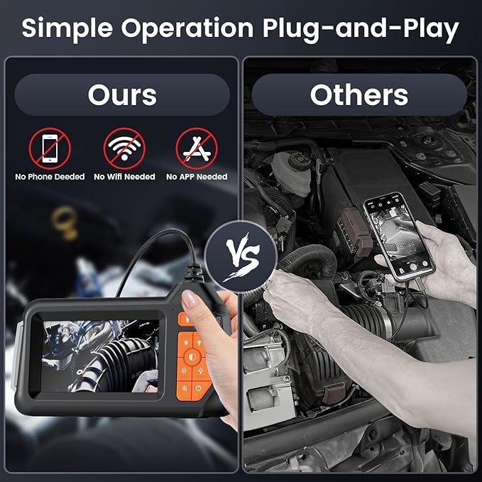 32.8FT Flexible Borescope Camera- 4.3" 1280P HD, IP67 Waterproof Industrial Endoscope Camera for Sewer/Automotive Pipe/Wall Inspection,1pack