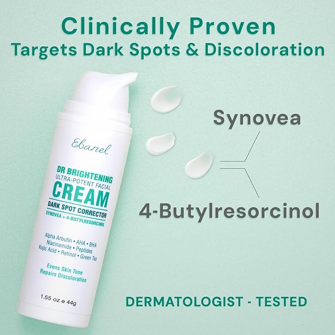 Ebanel Dark Spot Remover for Face & Body, Skin Brightening Cream with Synovea, Alpha Arbutin, Niacinamide, Kojic Acid, Dark Spot Corrector for Hyperpigmentation, Discoloration, Melasma, and Age Spots