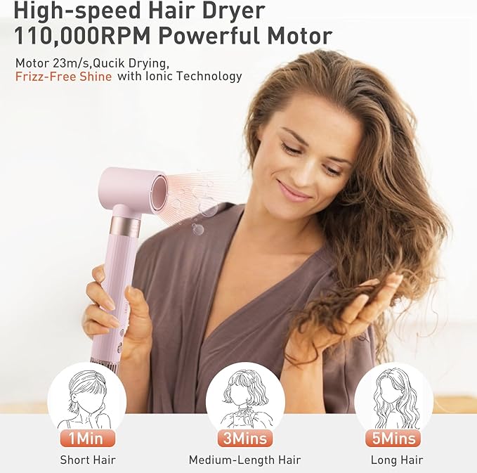 TANSHINE Blow Dryer Brush,5 in 1 Professional Hot Air Styler Hair Dryer Brush Styler,Powerful High-Speed Dryer Air Curler for Fast Drying Curling Volumizing Straightening Styling,Ionic Technology,Pink