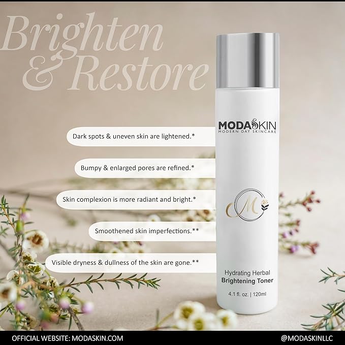 Hydrating Herbal Brightening Toner, Herbal Extract & Antioxidant, Witch Hazel to Brighten & Restore Your Skin's Natural Glow, 4.1 Oz