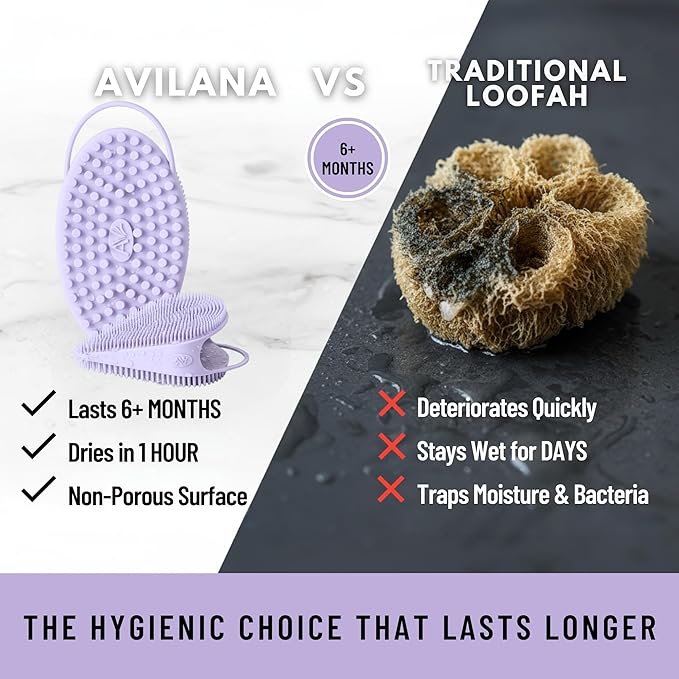 Body Face Scrubber Set Silicone - 2 Pack Shower Brush Facial Cleansing Kit - Avilana Bath Loofah Alternative Complete Skincare System Dual Sided - Gift Set Women Men