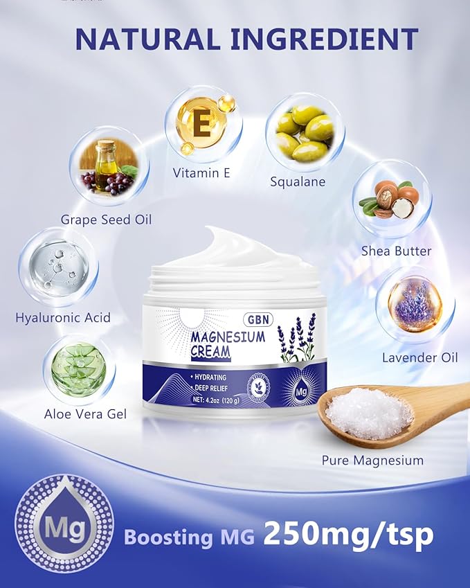 GBN Magnesium Cream - Hydrating Magnesium Lotion for Sleep - Natural Relaxation & Muscle Tension, Nighttime Cream for Feet, Leg Cramps, Safe for Kids (Lavender)