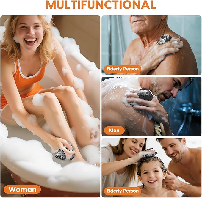 Silicone Body Scrubber, Non-Slip Handheld Cleansing Brush, Rich Foam, Deep Exfoliation, Brightening Skin, Comfortable Massage, for All Skin Types, Men and Women (Black)