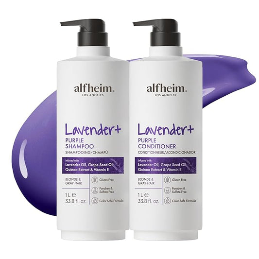 ALFHEIM Lavender+ Purple Shampoo & Conditioner Set for Blonde, Silver & Color-Treated Hair – Hydrates & Restores Cool Radiance – with Quinoa Extract & Vitamin E – Sulfate Free – 33.8 oz / 1000 ml × 2