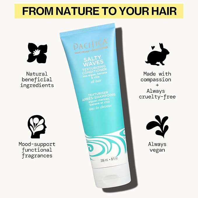 Pacifica Beauty Salty Waves Texturizing Shampoo + Texturizing Conditioner | For All Hair Types | Perfect and Effortless Beach Hair | 100% Vegan & Cruelty Free | Sulfate + Paraben Free