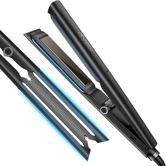 TYMO Flat Iron Hair Straightener - Upgraded Long Hollow Plates Straightener and Curler 2 in 1 for Fast Smooth Styling, Ceramic Hair Straighteners for Women, 15s Heat Up, 5 Billion Ions, Dual Voltage