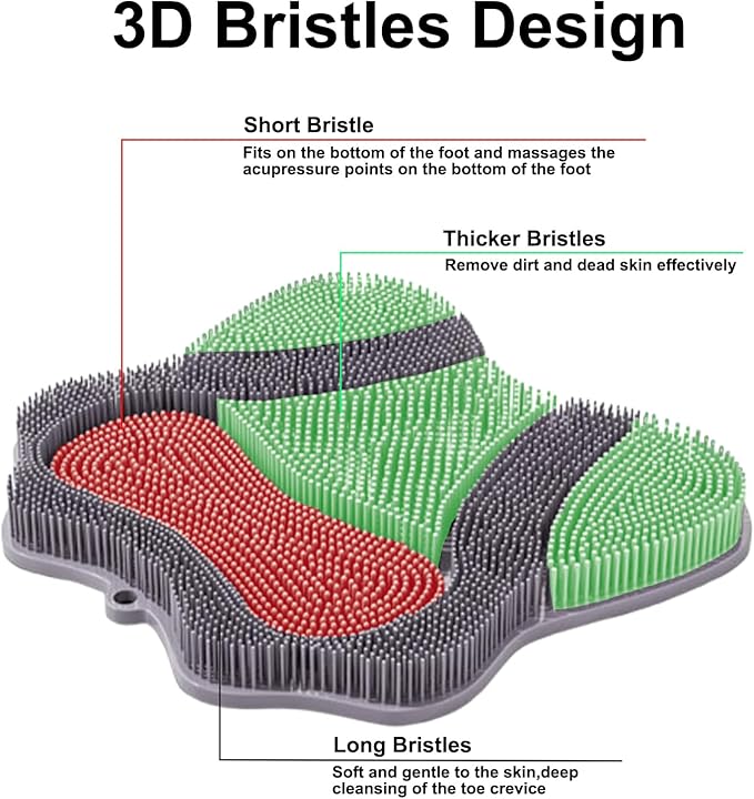 Shower Foot Scrubber, Shower Foot and Back Scrubber with Suction Cups, Shower Silicone Foot Washer for Exfoliating Massage（Grey&Blue）