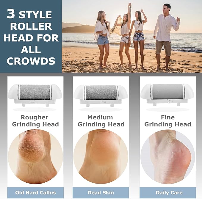 Upgraded Electric Foot Callues Remover, Portable Electric Foot Files with 3 Heads, Rechargeable Feet File for Foot Care, Waterproof Deadskin Remover, Pedicure Tool for Dry and Crack Feet