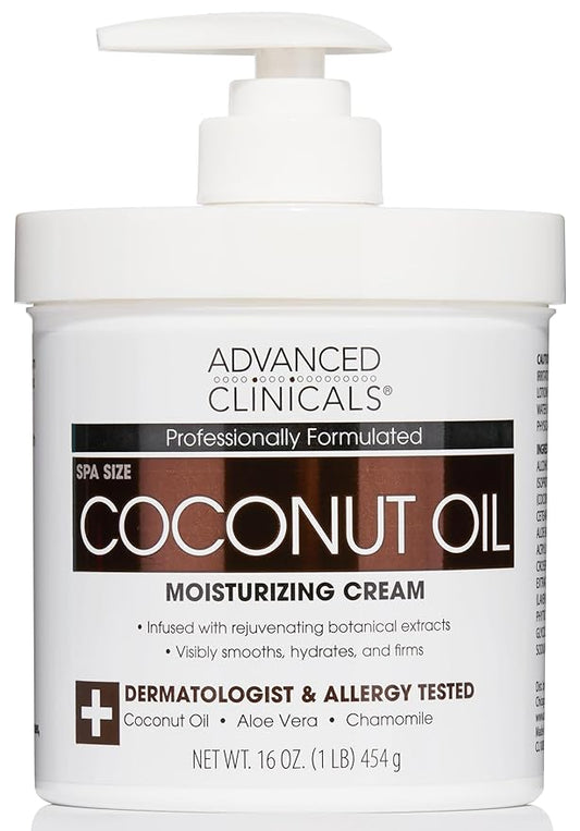 Advanced Clinicals Coconut Oil Body Cream For Women & Men | Hydrating Coconut Lotion For Extremely Dry Skin | Visible Anti Aging Body Butter Skin Care Balm Moisturizer For Hand, Heel, Feet, 16 Ounce
