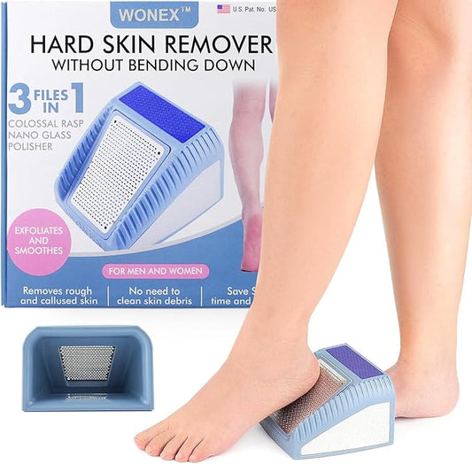 Wonex U.S. Patented 3-in-1 Foot Scrubber – No-Bend Callus Remover, Nano Glass Buffer & Polisher for Smooth Feet – Ideal for Senior Aids, Pregnancy Must-Haves, Back & Knee Surgery Recovery Gift (Grey)