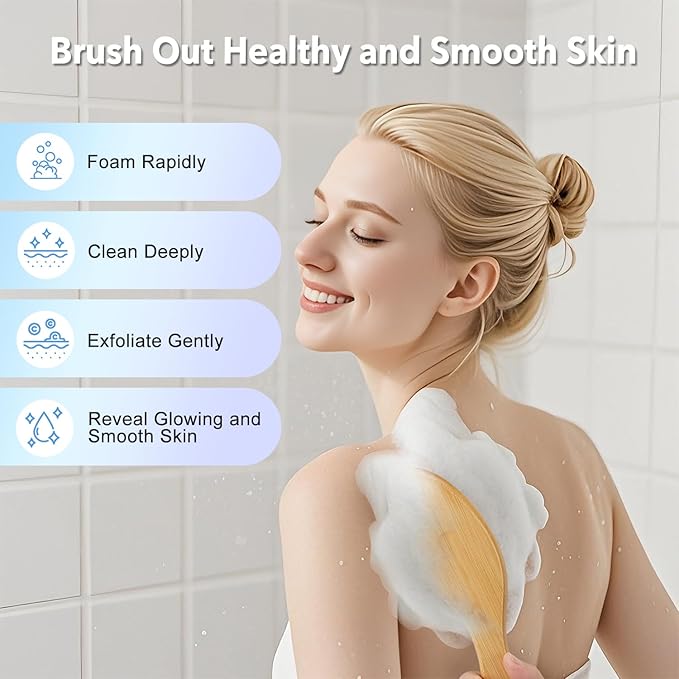 Dry Brushing Body Brush, Exfoliating Dry Brush with Boar Bristles, Soft Shower Brush for Cleaning Body, Improving Blood Circulation and Lymphatic Drainage,Skin Care(Premium Soft Bristle)