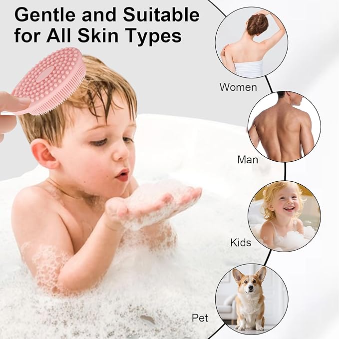 Soft Silicone Body Scrubber, 2 PCS Exfoliating Silicone Loofah, Body Scrubber Shower Brush Exfoliating and Massage 2 in 1, Bath Shower Brush for Cleaning Sensitive Skin Kids Women Men, Lather Well