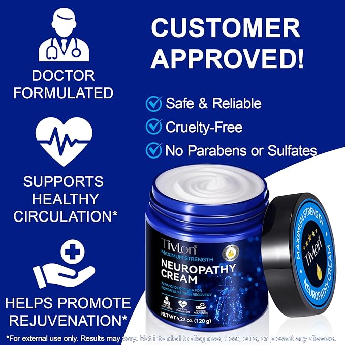 Neuropathy Nerve Care Cream for Feet, Hands, Legs & Toes - Fast-Acting with Natural Ingredients to Soothe Tingling & Burning, Non-Greasy & Cooling for Comfort, 4.23oz