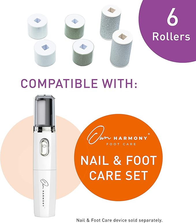 Refill Rollers for Own Harmony Electric Nail File Set & Foot Callus Remover - (4 in 1) Best Mani Pedicure Tools - Refills 6 Pack Replacement Roller Heads (Buffing, Filing, Polishing, Callus Removal)