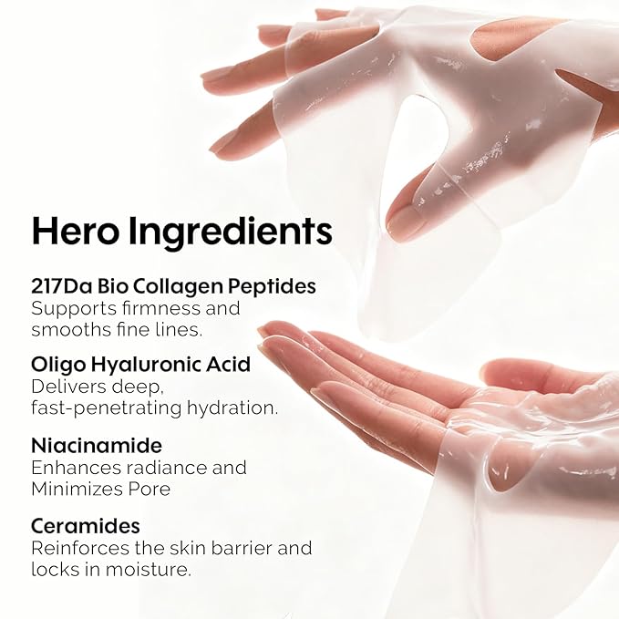 ZealSea Bio Collagen Wrapping Hydrogel Face Mask, Overnight Jelly Gel Sheet Mask for Glass Skin, Deep Hydration, Pore Care, Elasticity Improvement, Firming, Advanced Facial Skincare Solution, 4 Pack