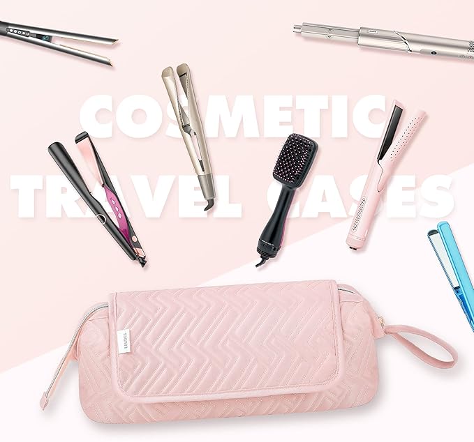 Leudes Hair Tools Travel Bag for Women Heat Resistant Mat for Travel Essentials Hot Tools Straighteners,Flat Irons,Curling Iron,Hot Air Brushes and Hair Dryer Organizer Bags 2 in 1(Pink)