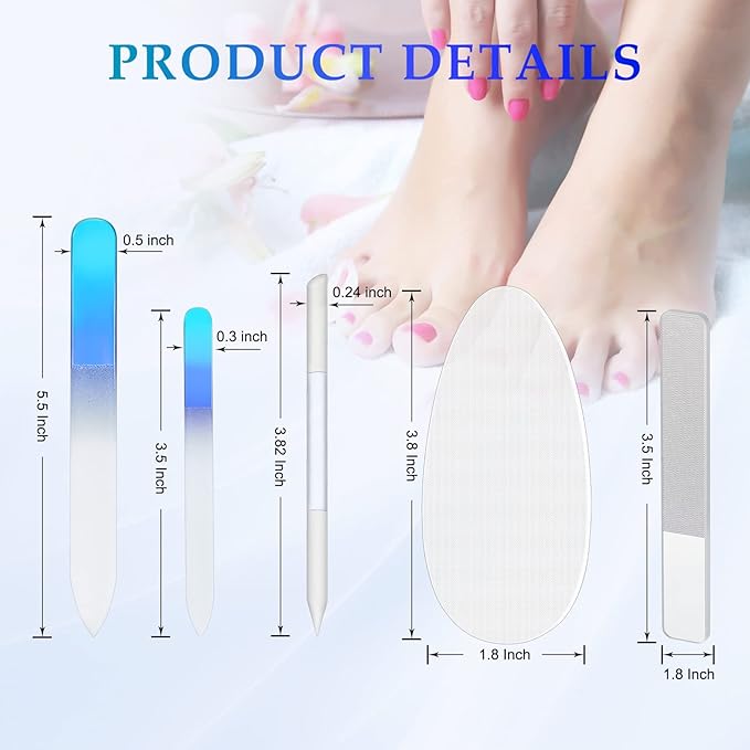 6 Pcs Glass Nail File and Nail Shiner Set Manicure Pedicure Glass File Buffer Cuticle Trimmer Nano Finger Nano Foot Scrubber Callus Remover Foot Care Pedicure Fingernails Toenail