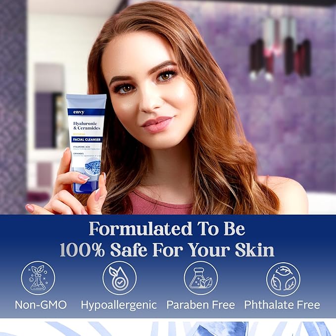 Envy Facial Cleanser with Hyaluronic Acid & Ceramides - Hydrating, Moisturizing & Radiance-Boosting - Clean, Cruelty-Free Korean Skin Care for All Skin Types - Dermatologist Tested - 6.76 oz