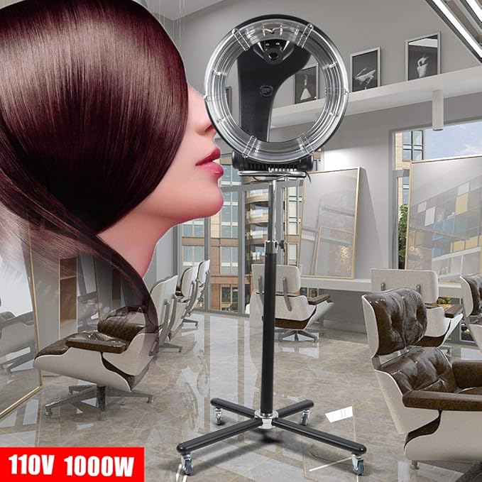 1KW Professional Hair Dryer, Salon Drying Perming Machine, 3 in 1 Orbiting Hair Steamer, Sit Under Salon Color Processor with Rolling Base