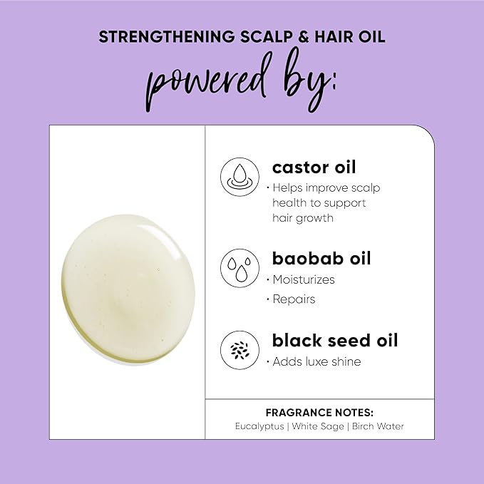 HASK Texture Series Strengthening Scalp & Hair Oil with Castor, Baobab & Black Seed Oils for Curly, Coily & Kinky Hair, Gluten-Free, Sulfate-Free, Cruelty-Free – 4 fl oz