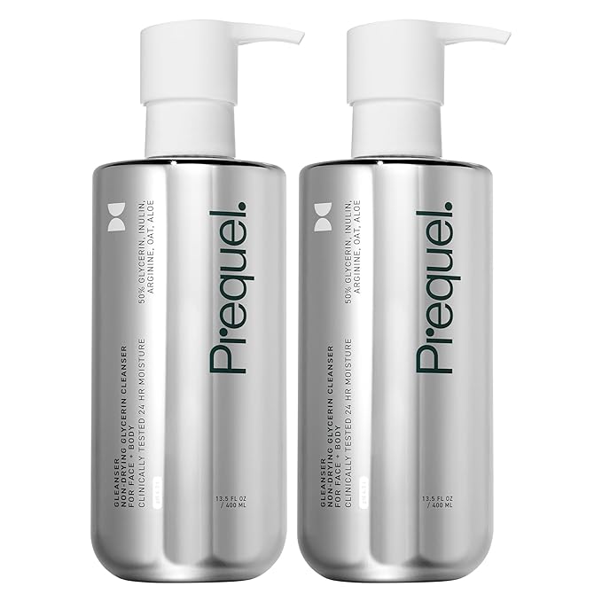 Prequel Gleanser, Moisturizing Glycerin Face Wash, Unscented Cleanser for Sensitive and Dry Skin, 6.75 fl oz Pump Bottle (Pack of 2)
