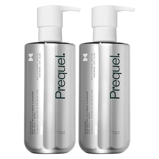 Prequel Gleanser, Moisturizing Glycerin Face Wash, Unscented Cleanser for Sensitive and Dry Skin, 6.75 fl oz Pump Bottle (Pack of 2)