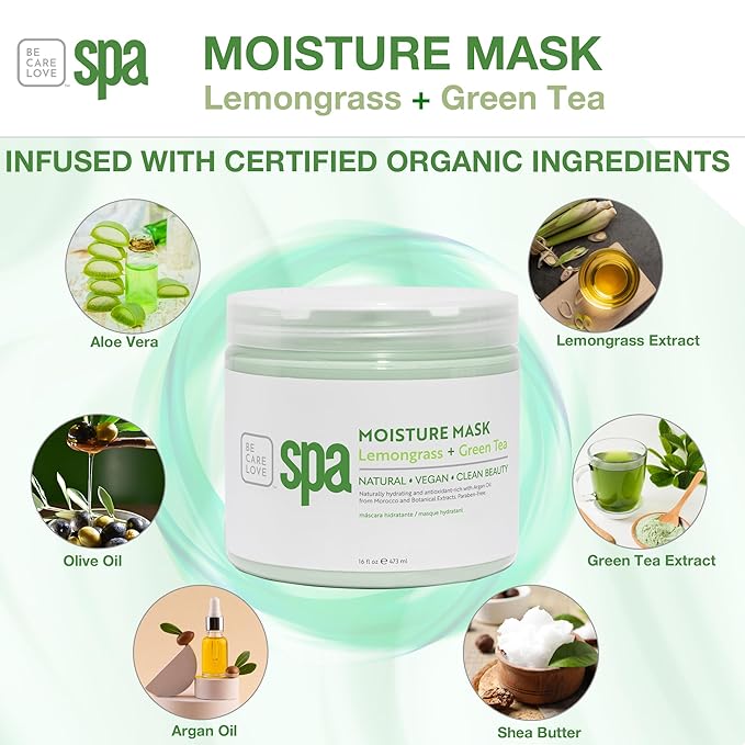 BCL SPA Organic Lemongrass and Green Tea for hands mask, foot mask, and body mask skin care spa treatment for women at home or professional spa with shea butter, argan oil, olive oil, aloe vera 16 oz