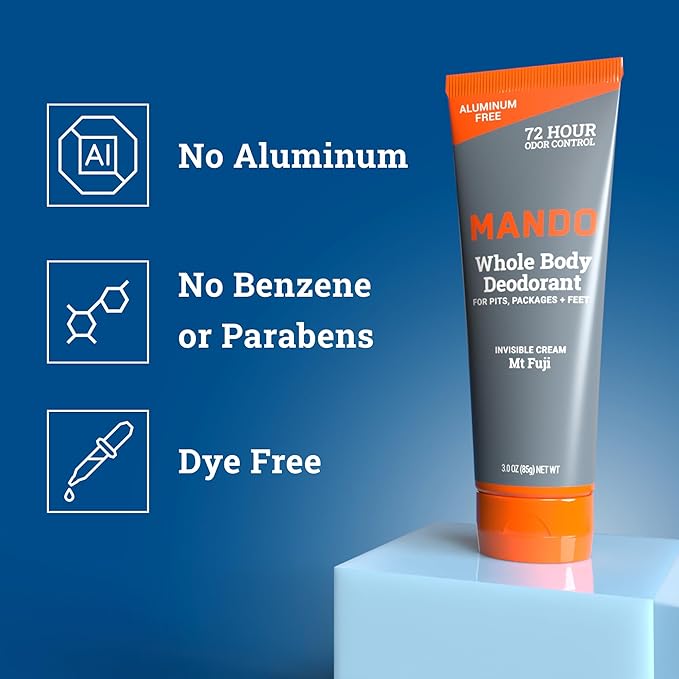 Mando Whole Body Deodorant For Men - Invisible Cream - 72 Hour Odor Control - Aluminum Free, Baking Soda Free, Skin Safe - 3 Ounce Tube (Pack of 2) - Pro Sport and Mount Fuji