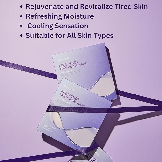 LEADERS FirstShot Essence Gel Mask Age Control - Anti-Aging, Hydrating & Regenerating Hydrogel Mask to Rejuvenate & Revitalize Skin | Age Control with Silkworm Extract for Youthful Skin - 5 Pack