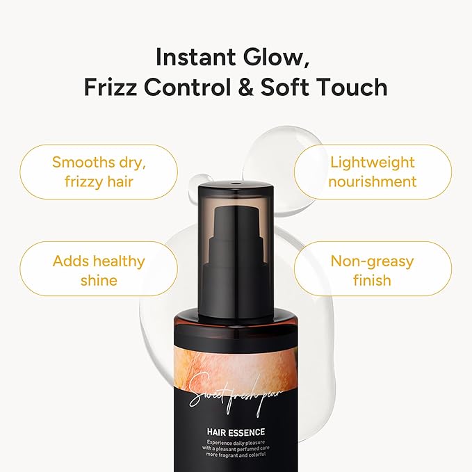 2-in-1 Korean Hair Perfume Oil & Serum with Morrocan Argan Oil & 12 Amino Acids for Dry, Damaged, Glass Hair Shine & Frizz-Control – Paraben & Alcohol-Free – Sweet Fresh Pear – 100ml / 3.38 fl oz