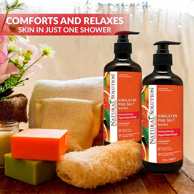 Natural Solution Body Wash, Formulated with Organic Blood Orange Extracts with Himalayan Pink Salt, Revitalizes & Refreshing Your Skin, 17 fl oz/Each – Pack of 3
