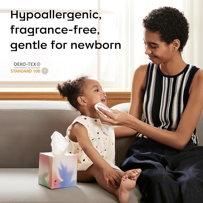 Bc Babycare Lotion Ultra Soft Facial Tissues, Hypoallergenic, Plant-based Materials, Clean Gentle Baby Essentials, 60 Tissues Per Box, 5-Ply (60 Count (Pack of 4))