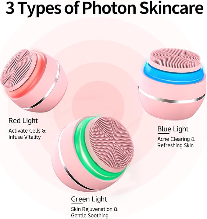 Face Cleansing Brush, Waterproof Silicone Facial Cleansing Brush, for Women and Men, 6 Modes, 3 Light Effect, Rechargeable Electric Exfoliator Deep-Clean Scrubber for Women and Men