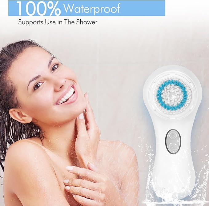 Microtree Electric Facial Cleansing Brush, Sonic Vibrating Rechargeable Face Scrubber Exfoliator, 2 Speeds for Gentle Clean, Face Brushes for Cleansing, Waterproof Face Wash Brush