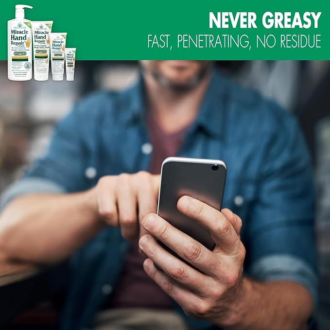 Miracle Hand Repair Cream for Dry Cracked Hands (8 oz & 1 oz) Best Healing Hand Cream with 60% Aloe Vera - Non-Greasy Moisturizer for Working Hands - Fast Absorbing Lotion for Extremely Dry Skin