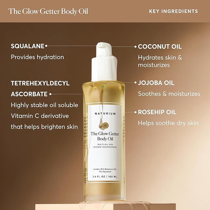 Naturium The Glow Getter Body Oil, Multi-Oil for Intense Nourishment, Hydrating & Moisturizing Formula, Vegan & Cruelty-Free, 3.4 oz