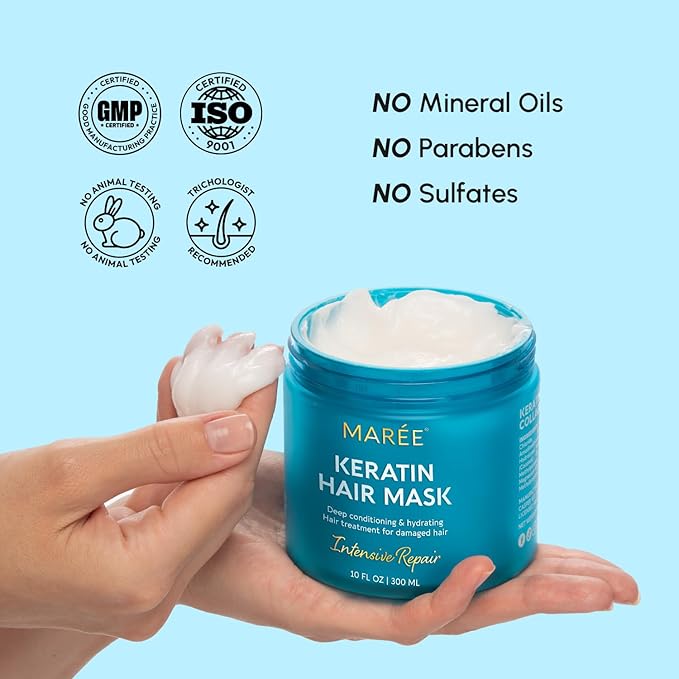MAREE Deep Conditioning Hair Mask for Damaged Hair Treatment 2 PACK - Keratin Hair Care for Hydrating Growth Repair Moisturizing - Dry Curly Color Treated Frizzy - Tratamiento Mascarilla Para Cabello