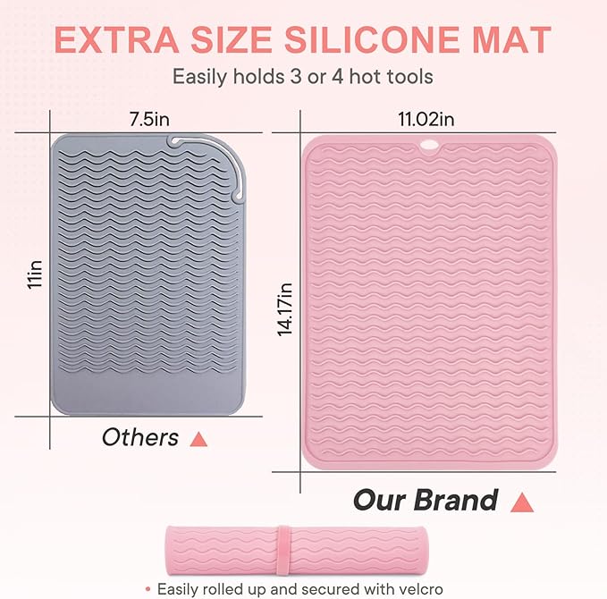 Oversize Silicone Heat Resistant Mat, Portable Travel Mat Cover for Curling Irons, Flat Irons, Hair Straightener and Hot Hair Styling Tools(14.2" x 11")