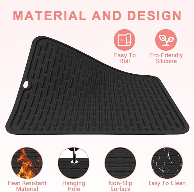 Oversize Silicone Heat Resistant Mat for Curling Irons, Flat Irons, Hair Straighteners and Hot Hair Styling Tools, Portable Hot Tools Cover Pad for Travel Vanity Salon(14.2" x 11.0")