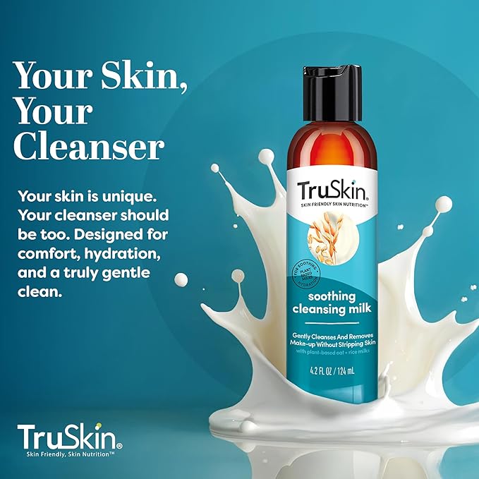 TruSkin Soothing Cleansing Milk - Gentle Facial Cleanser with Rice & Oat Milk, Hyaluronic Acid - Removes Make-Up Without Stripping Sensitive Skin