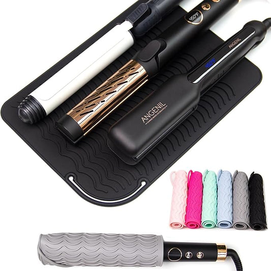 ANGENIL Large Heat Resistant Silicone Mat Sleeve Pad for Hair Straightener Curling Irons Styling Tools, Titanium Ceramic Flat Iron Mat Travel Anti Scald and Heat Resistant Pad, Max-Size 11.02" x 7.9"