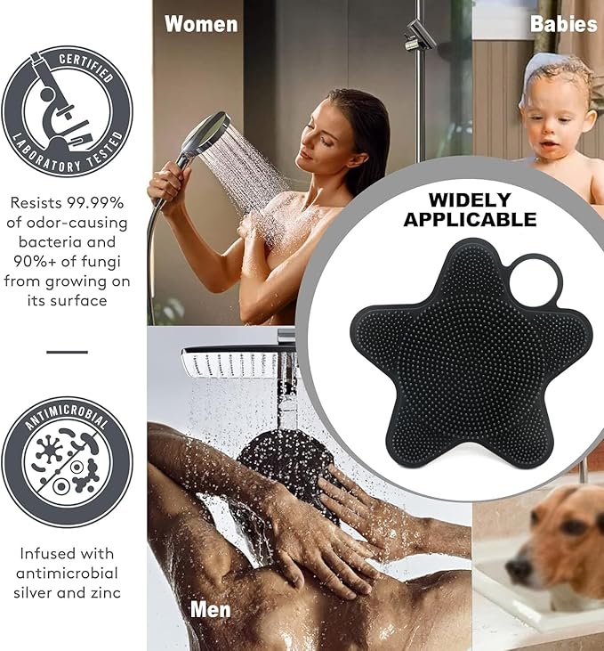 LUCKSTELLA 2 in 1 Silicone Body Scrubber, Food-Grade Silicone Body Brush for Shower, Gentle Exfoliating and Lather Well, Gentle Scrubber for Sensitive Skin, Easy-to-Clean(Black 1-Pack)