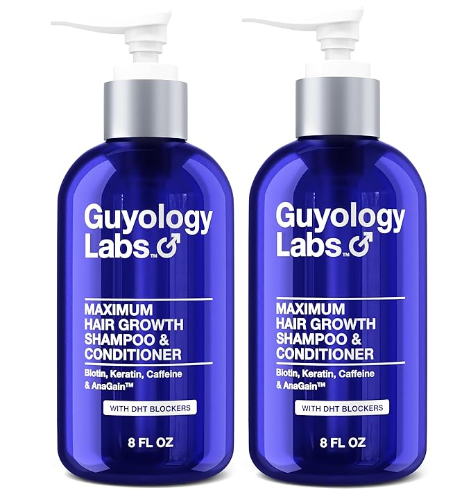 2 x Hair Growth Shampoo For Men - With Conditioner for Thinning Hair - Natural DHT Blockers To Reduce Hair Loss - AnaGain™ - Biotin and Keratin for Growth and Thickening - Made in USA by Guyology Labs