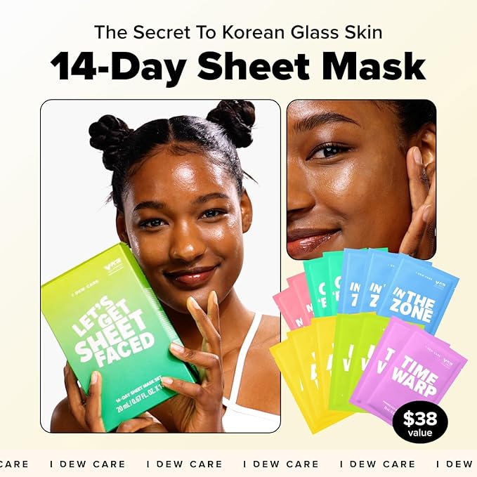 I DEW CARE Collagen Sheet Mask Variety Pack - 14 Days Facial Masks Skincare Korean | Hydrating Collagen Face Mask, Moisturizing Beauty Skin Care, Sheet Masks for Women, Stocking Stuffers,14EA