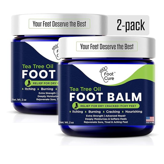 FOOT CURE Tea Tree Oil Balm – Moisturizer for Dry Cracked Feet – Instantly Hydrates & Soothes Irritated Skin & Athlete's Foot – Best Foot Care for Women and Men (Pack of 2)