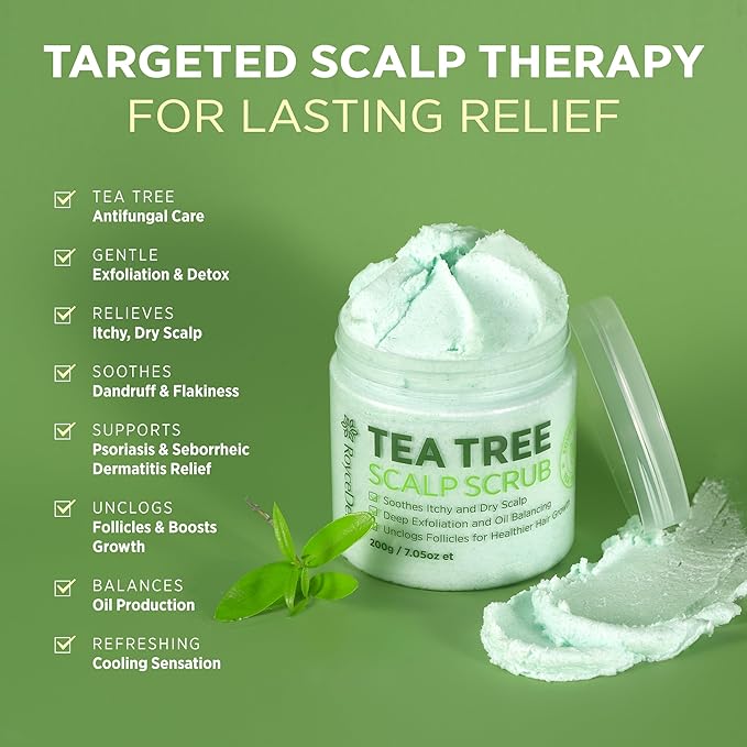 Roycederm Tea Tree Scalp Scrub – Pre-Shampoo Exfoliating Treatment for Dry, Flaky Scalp – Deep Cleansing, Refreshing & Balancing Formula for Healthy-Looking Hair